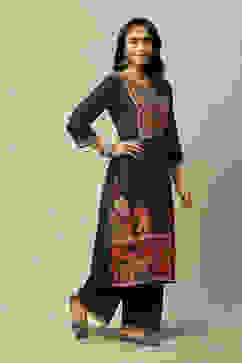 Black LIVA Straight Printed Kurta image number 4