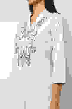 Off-White Cotton Blend Straight Kurta image number 1