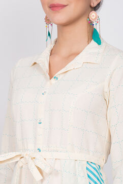 Turquoise Cotton A-Line Dress image number 1