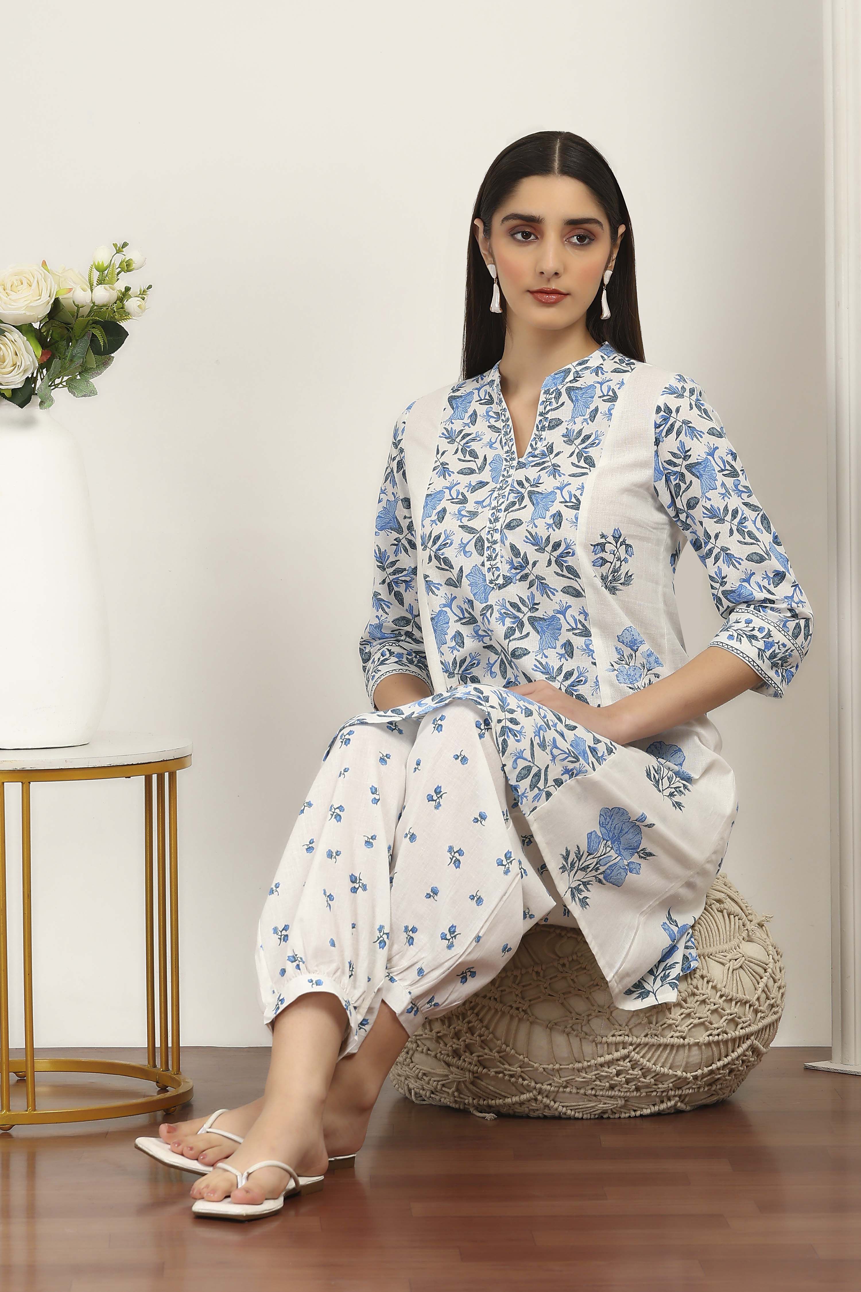 Blue Cotton Blend Cotton Flex Kurta Pants Set image number 0