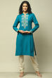 Teal Acrylic Straight Solid Kurta image number 0