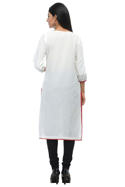White Cotton Straight Kurta image number 3
