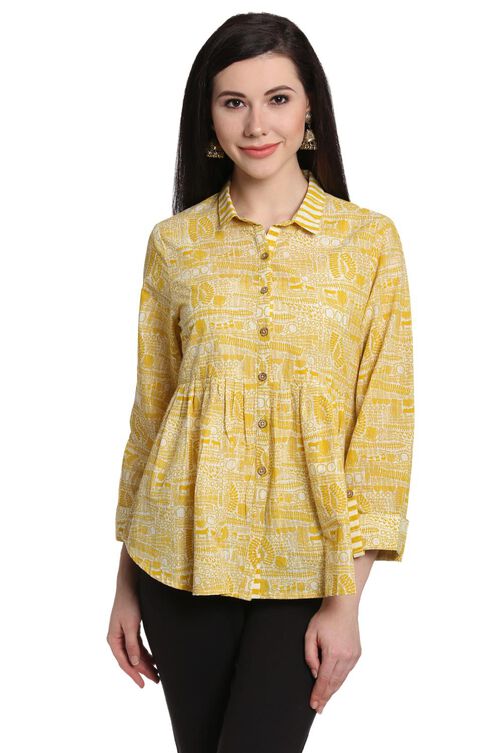 Beige Cotton Straight Indie Top image number 0
