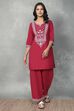 Red Cotton Kurta Pants Set image number 6