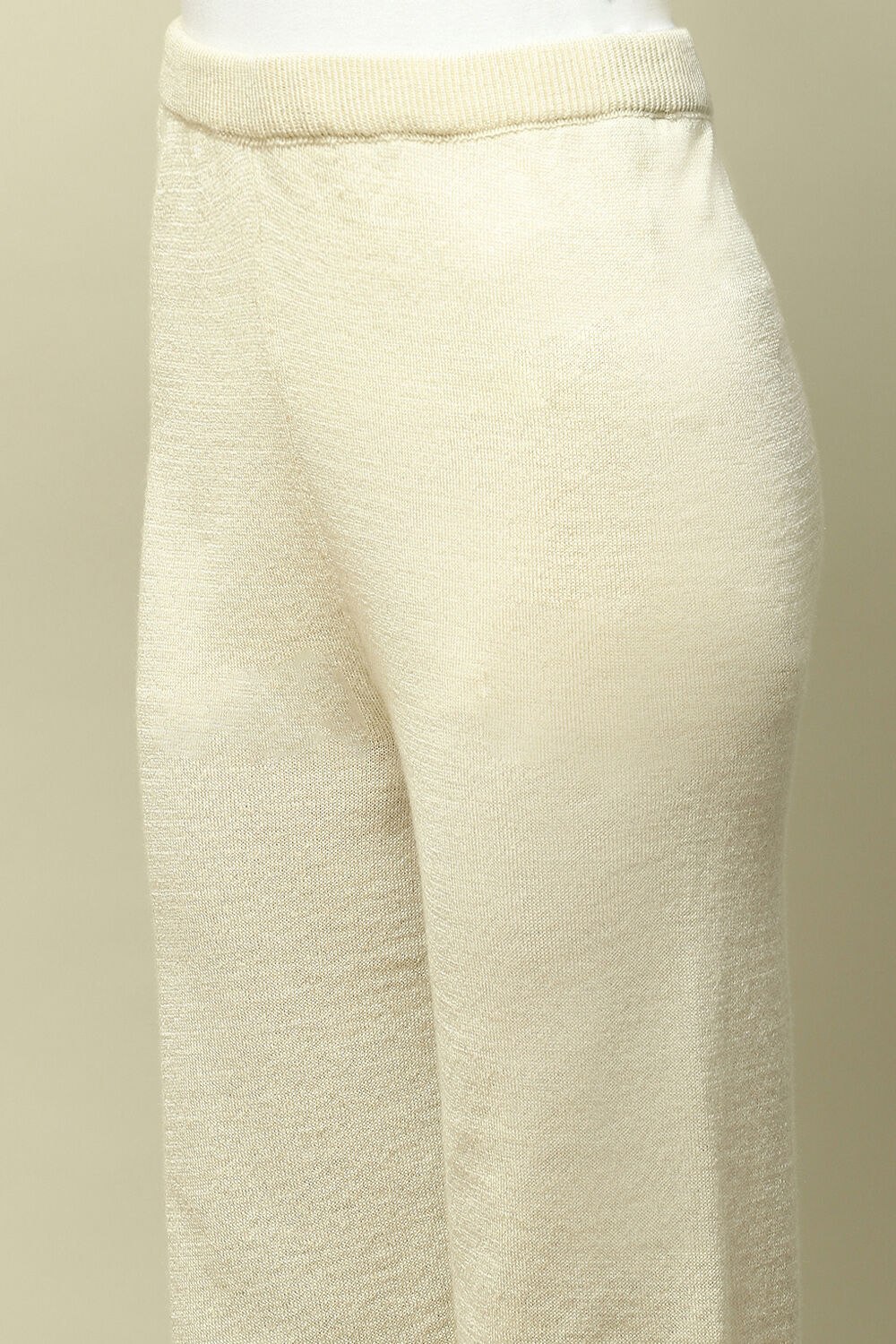 Off White Acrylic Regular Solid Legging image number 1