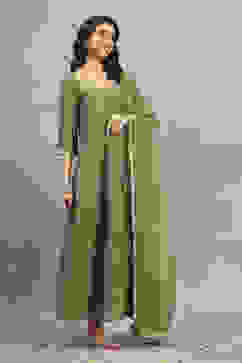 Green Tissue Solid Anarkali Dress image number 4