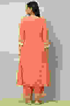 Coral Polyester Straight Suit Set image number 4