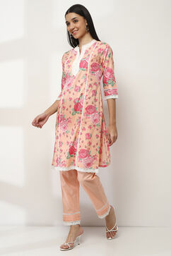 Pink Cotton Printed Straight Kurta Set image number 3