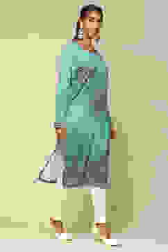 Green Acrylic Printed Straight Kurta image number 4