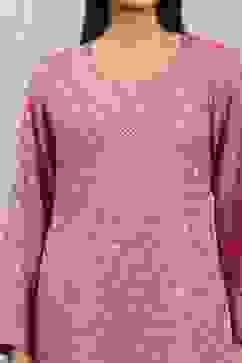 Coral Polyester Yarndyed Straight Suit Set image number 1