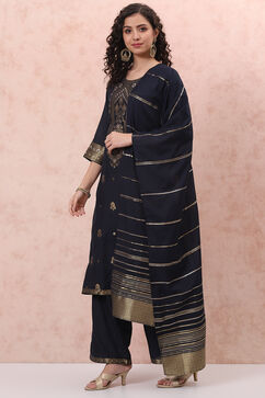 Navy Blue Art Silk Straight Suit Set image number 0