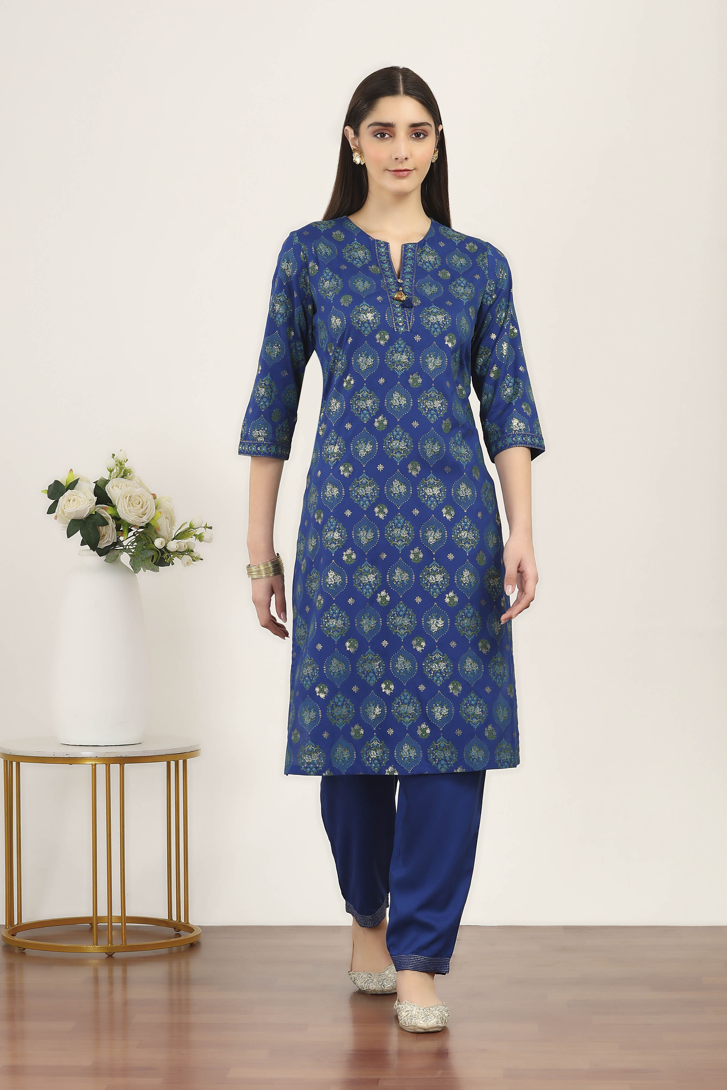 Blue Rayon Viscose Rayon Kurta Pants Set image number 6