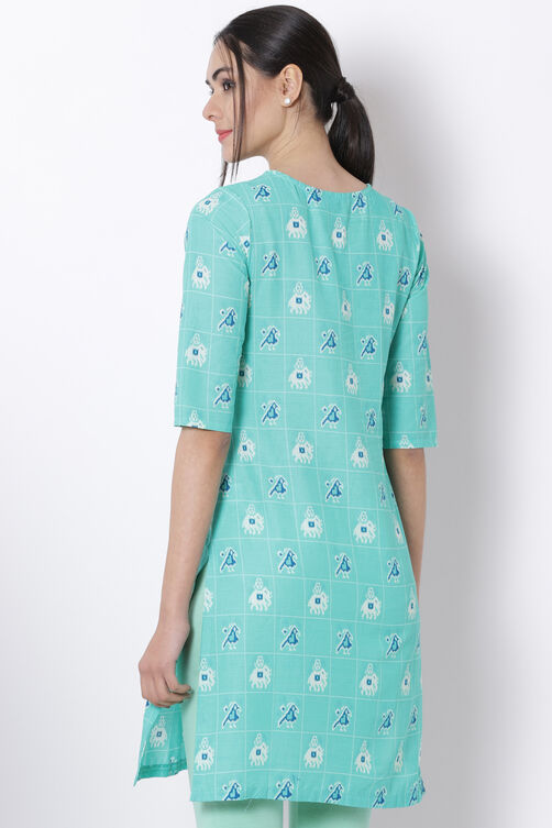 Mint Green Cotton Straight Kurta image number 5