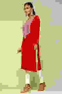Red Acrylic Straight Kurta image number 2