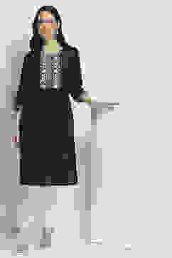 Indigo Cotton Blend Straight Kurta image number 0