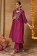 Maroon Viscose Blend Straight Printed Suit Set image number 4
