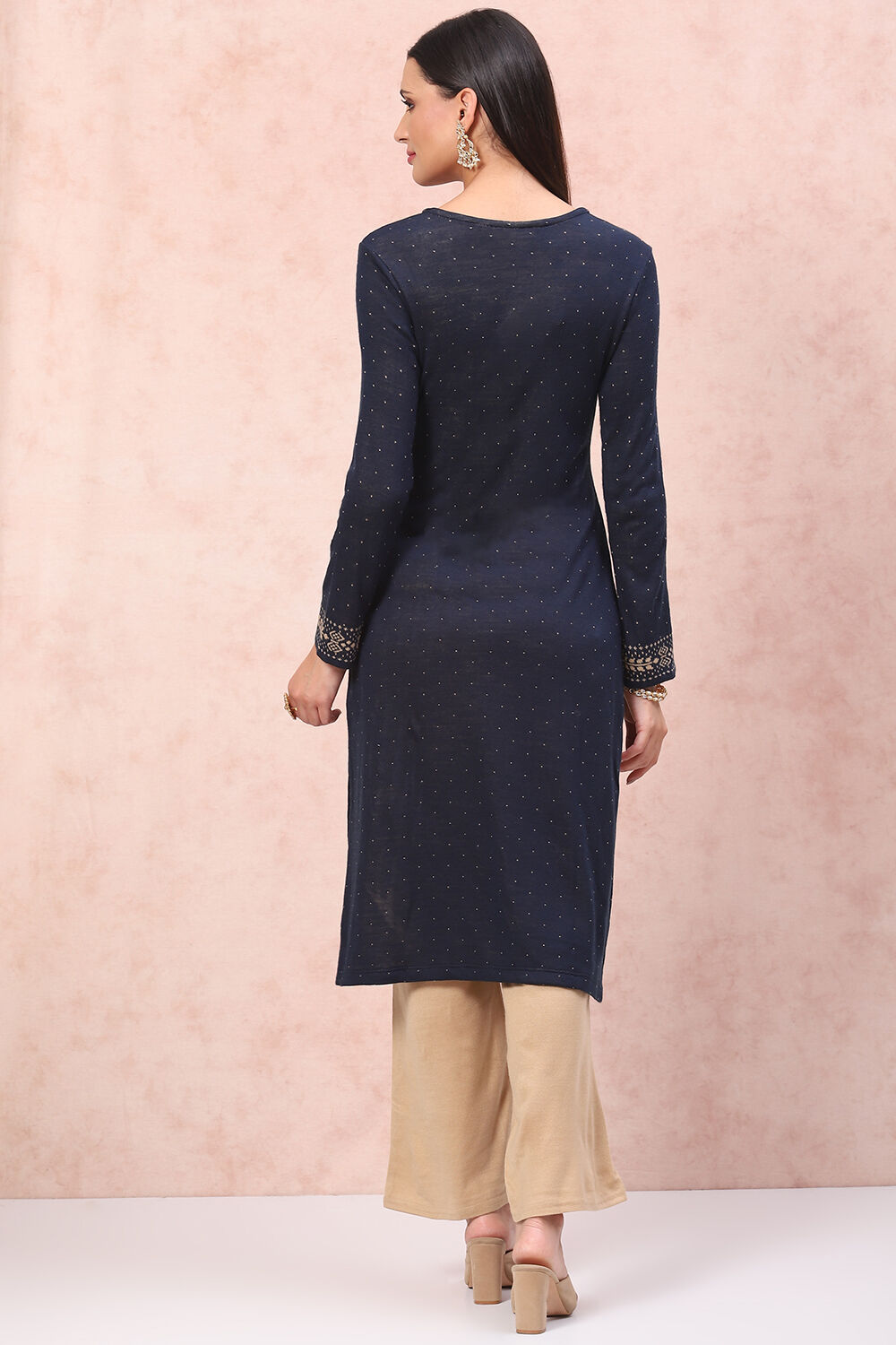 Blue Acrylic Straight Kurta image number 4