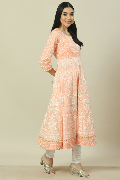 Peach Cotton Blend Straight Kurta image number 5