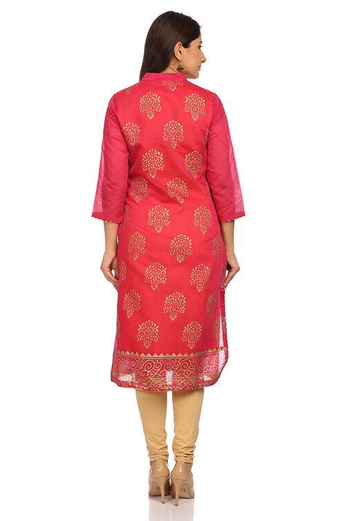 Pink Straight Poly Chanderi Kurta image number 3