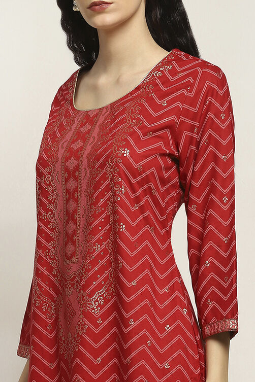 Red Viscose Rayon Printed Straight Kurta Pants Set image number 1