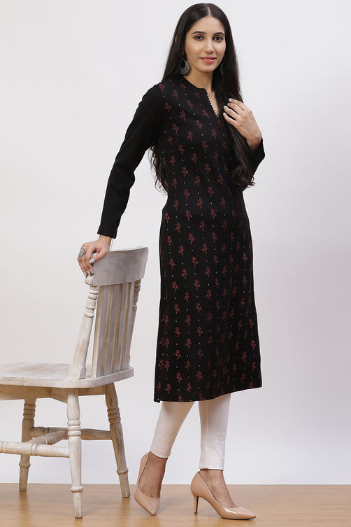 Black Acrylic Straight Kurta image number 4