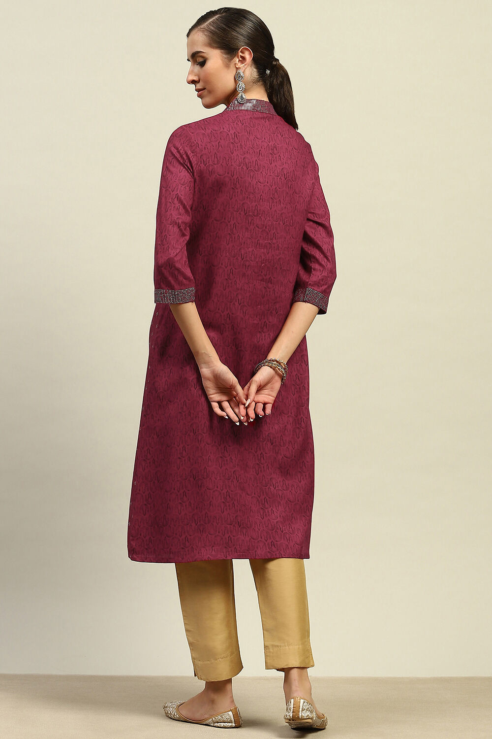 Red Rayon Slub Printed Straight Kurta image number 3