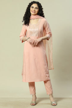 Peach Viscose Woven Straight Kurta Suit Set image number 7