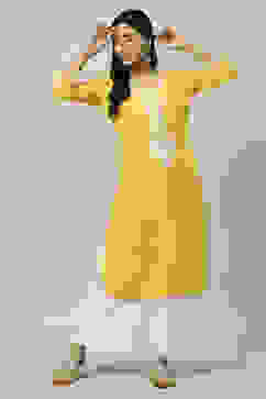 Yellow Embroidered Detail Straight Kurta image number 0