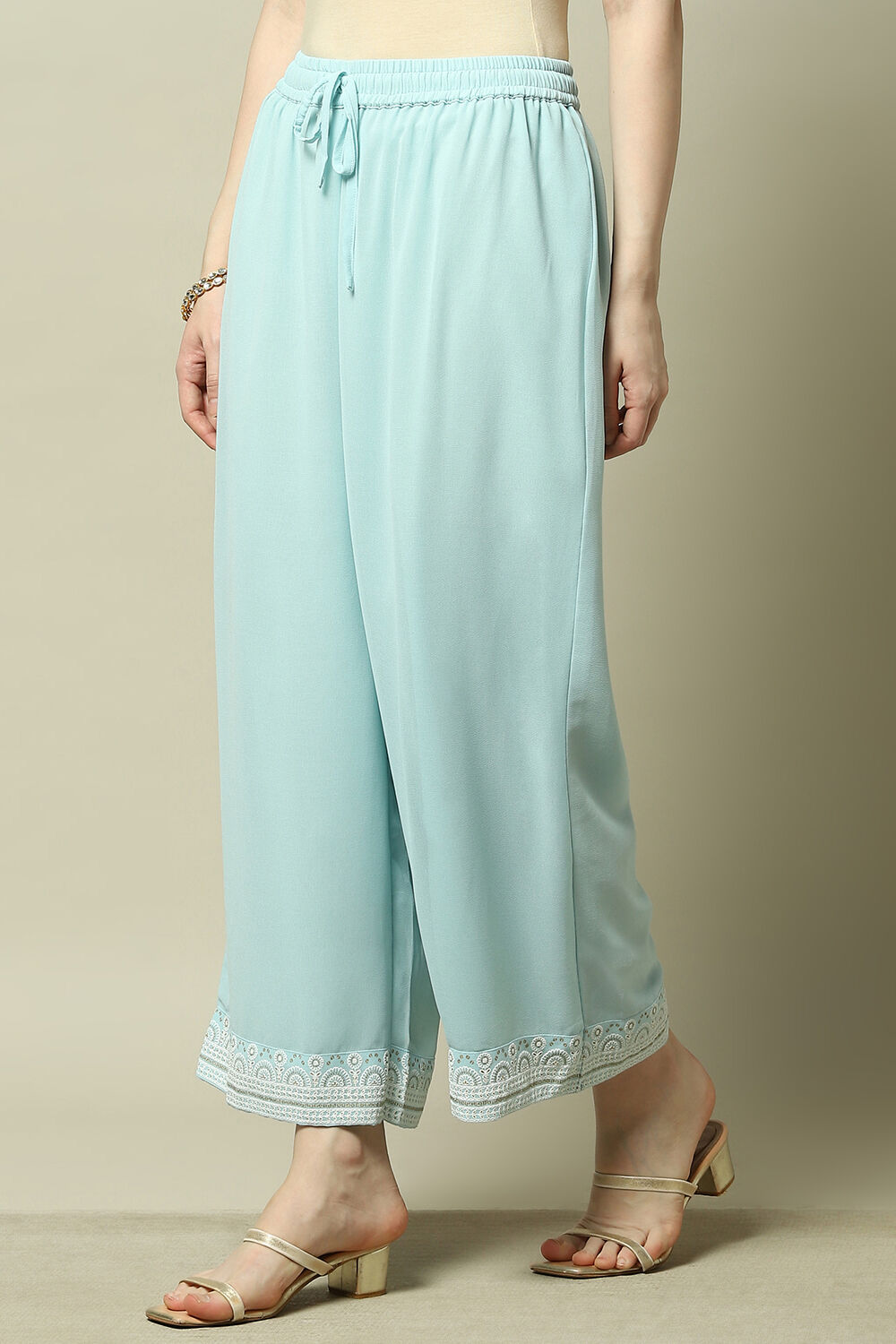 Blue Poly Georgette Solid Straight Fit Palazzo image number 2