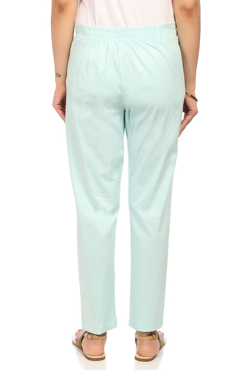 Blue Cotton Slim Pants image number 3