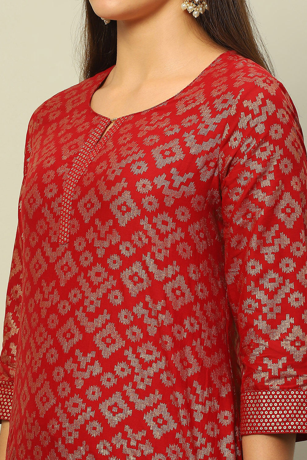 Maroon Cotton Printed Straight Kurta image number 1