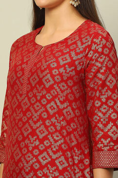 Red Cotton Printed Straight Kurta image number 1