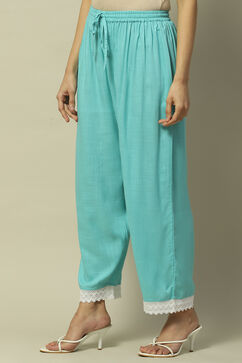 Sea Green Rayon Slub Straight Palazzo image number 2