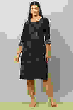 Black Rayon Printed Straight Kurta image number 0