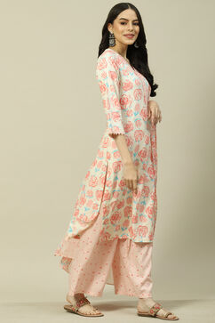 Ecru LIVA Woven Straight Kurta Suit Set image number 6