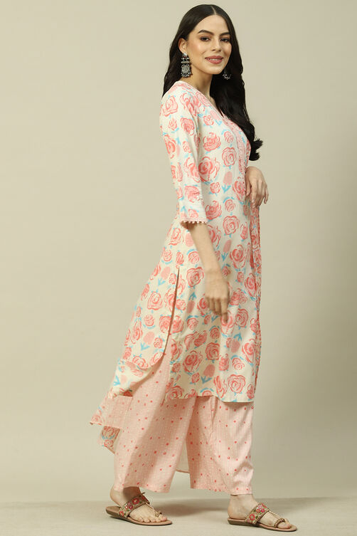 Ecru Viscose Woven Straight Kurta Suit Set image number 6