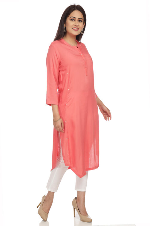 Pink Straight Viscose Kurta image number 2