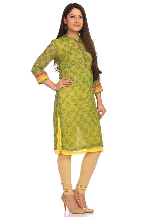 Green Cotton Straight Kurta image number 1