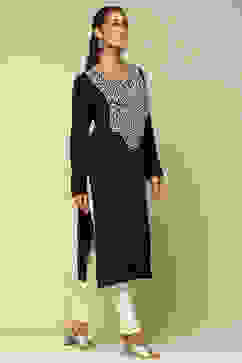 Black Acrylic Straight Kurta image number 4