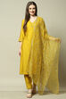 Yellow Organza Yard-dyed Kurta & Pants Suit Set image number 7