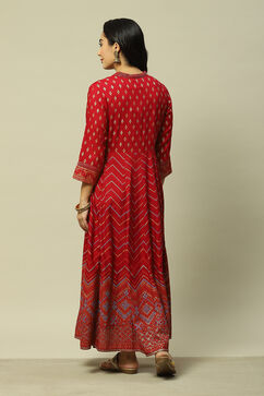 Red LIVA Tiered Printed Dress image number 3
