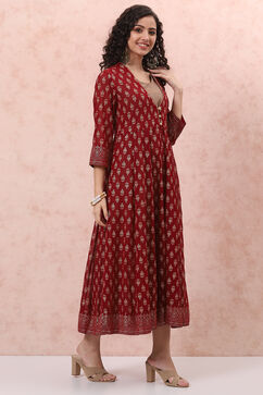 Red Art Silk Maxi Dress image number 7