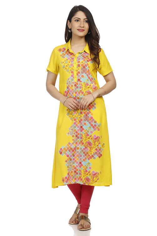 Yellow A Line Viscose Rayon Kurta image number 0