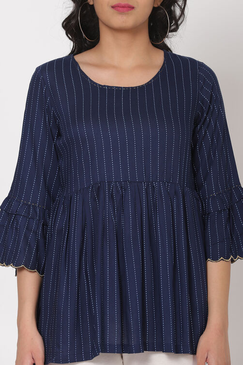Navy Blue Viscose And Rayon Indie Top image number 1