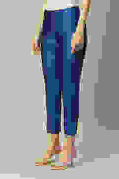 Coblt Blue Polyester Slim Solid Pants image number 2