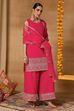 Pink Viscose Blend Straight Solid Suit Set image number 6