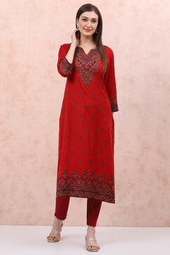 Red Art Silk Straight Suit Set image number 0