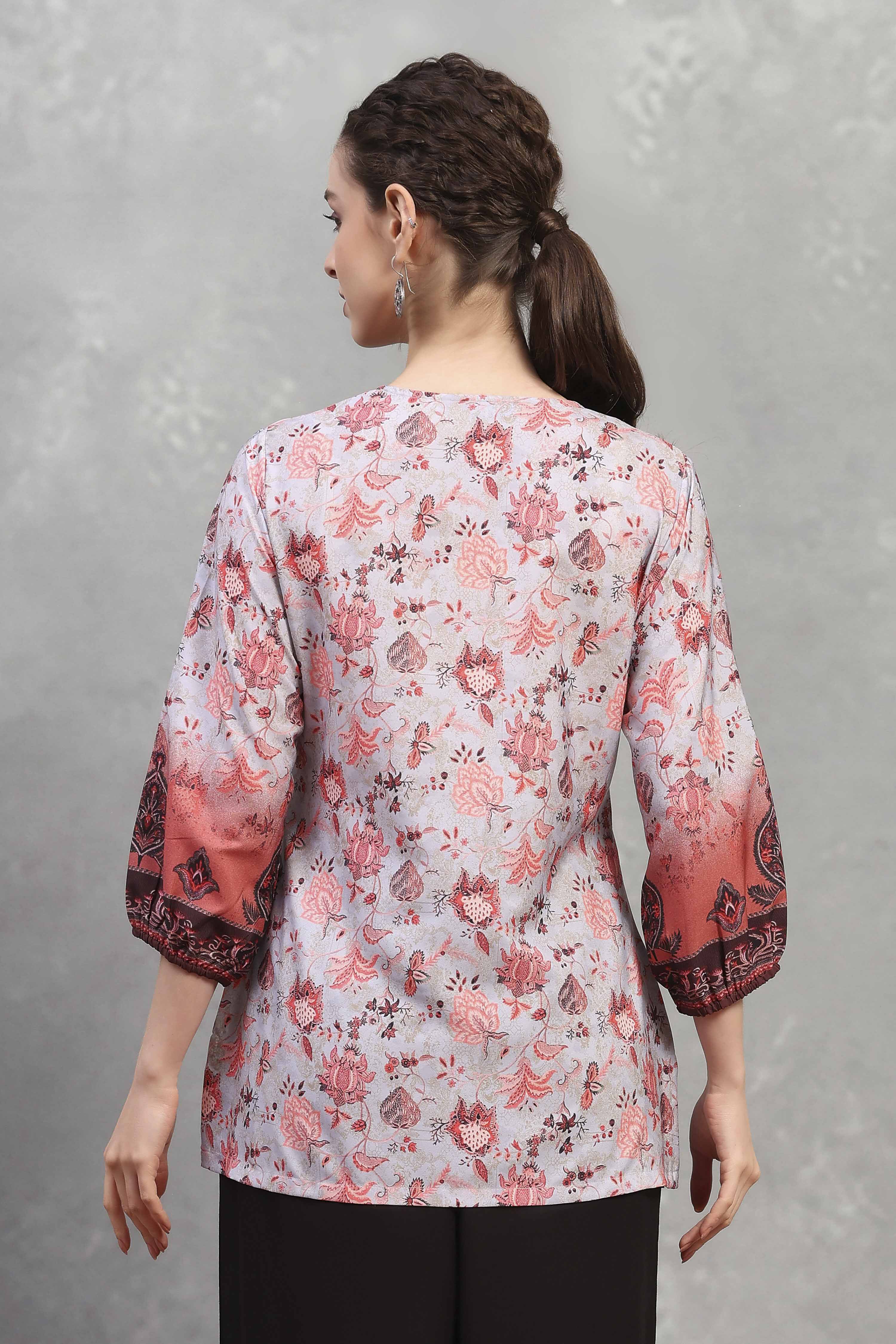 Grey Polyester Printed Straight Top image number 3