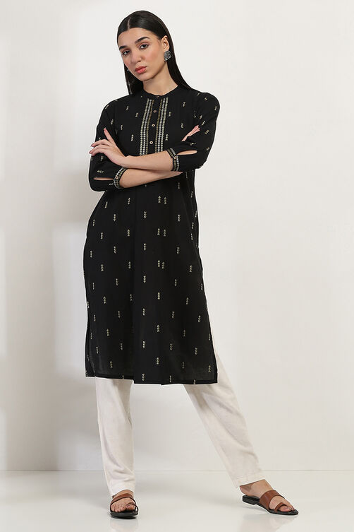 Black Cotton Straight Kurta image number 5