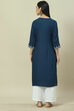 Indigo Blue Embroidered Detail Straight Kurta image number 4